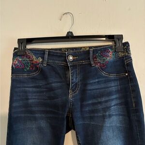 Desigual Dark Blue Jeans with Embroidered Accents